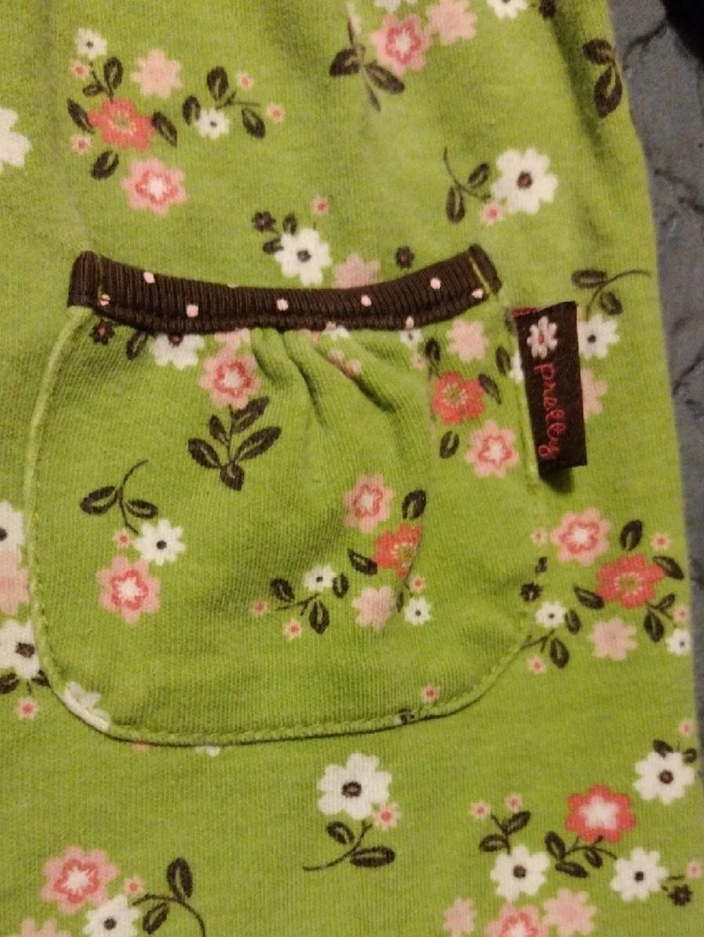 Carter's Green Floral Long-Sleeve Footie with Brown Trim